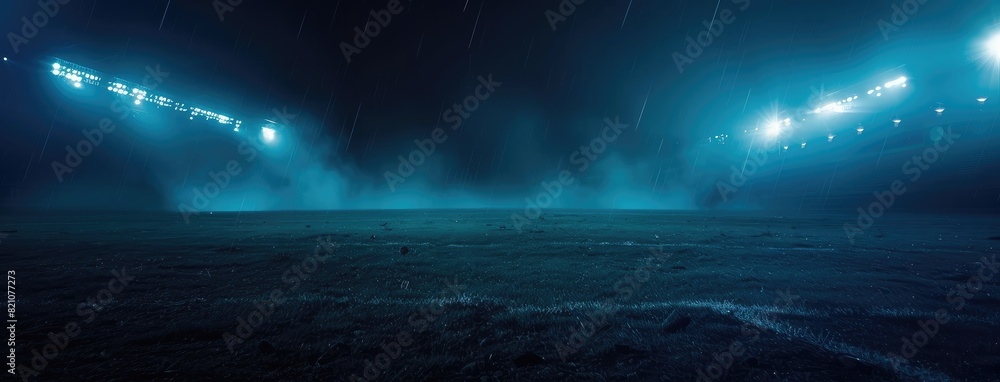 Enigmatic Foggy Field Under Night Stadium Lights
