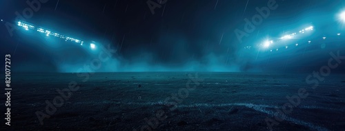 Enigmatic Foggy Field Under Night Stadium Lights © evening_tao