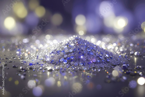 Glittering magic dust on a dark background. Perfect for festive, fantasy, and luxury designs, this image captures sparkling magic dust scattered on a dark surface, illuminated by soft, bokeh light eff photo