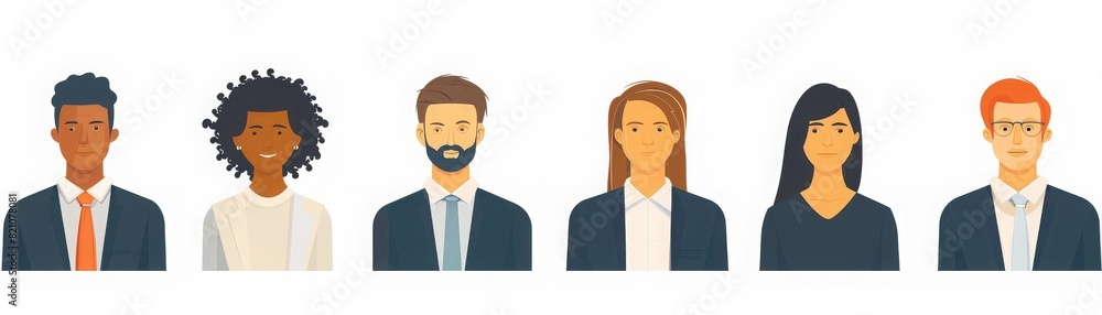 Illustration of diverse business professionals in formal attire. Ideal for corporate, team, and workplace themes. Illustration of diverse business professionals in formal attire. Ideal for corporate, team, and workplace themes.