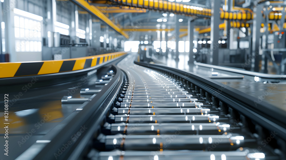 Automated conveyor belt or packaging line in a factory, representing the concept of automation, the use of technology and robots reduces costs and replaces human work Automated conveyor belt or packaging line in a factory, representing the concept of automation, the use of technology and robots reduces costs and replaces human work
