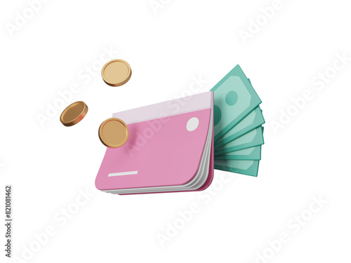 3D icon bank account book on transparent background, passbook, financial online and transaction, saving money, financial business, banking payment, minimal concept, 3d rendering illustration photo