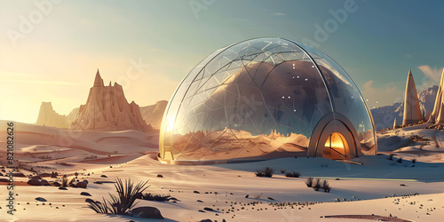 A house on another planet with geodesic domes  photo