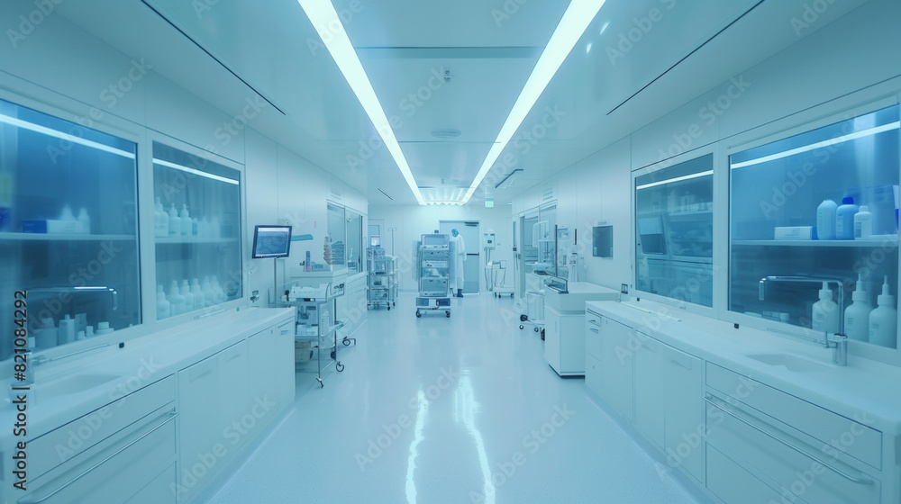 Medical facility, sleek design, chemical medications, patients in , a cold, clinical, yet advanced medical ambiance Medical facility, sleek design, chemical medications, patients in , a cold, clinical, yet advanced medical ambiance