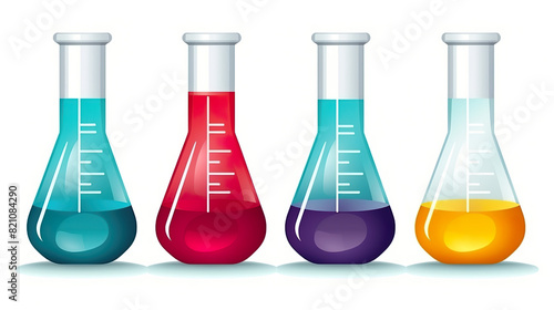 Beakers separated against an all-white background