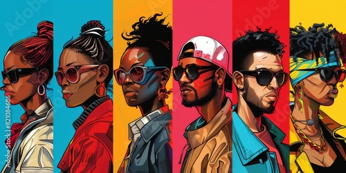 Vibrant, modern comic characters in bold, stylish outfits with quirky personalities depicted through colorful illustrations.
