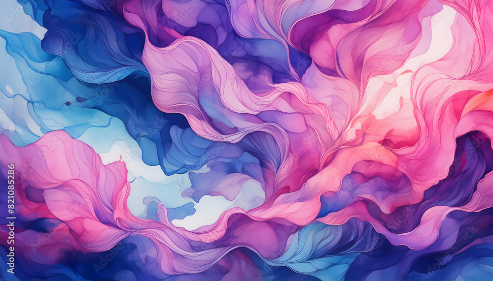 Obraz premium Anime style pink purple, blue colors smoke background, real texture, hand painted on Generative AI.