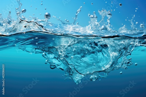 Water splashing in a blue background with empty space to copy  generative IA