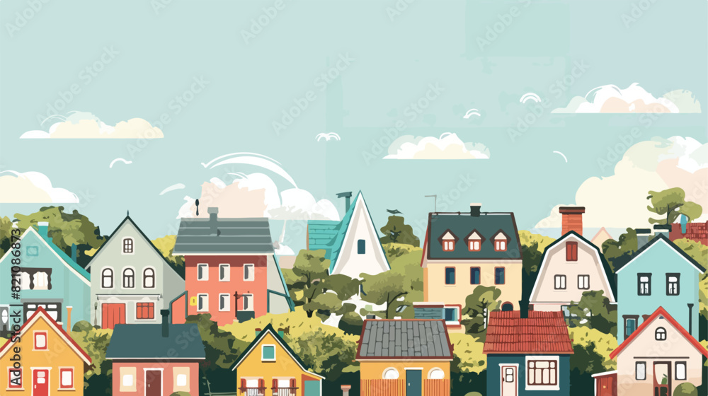 Banner with different houses in Scandic style or cottage