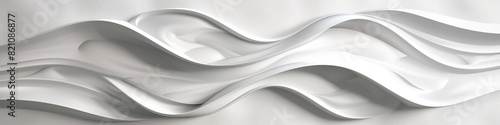 Develop a modern and sophisticated wave design featuring flowing curves and intricate three-dimensional elements against a pristine white backdrop.