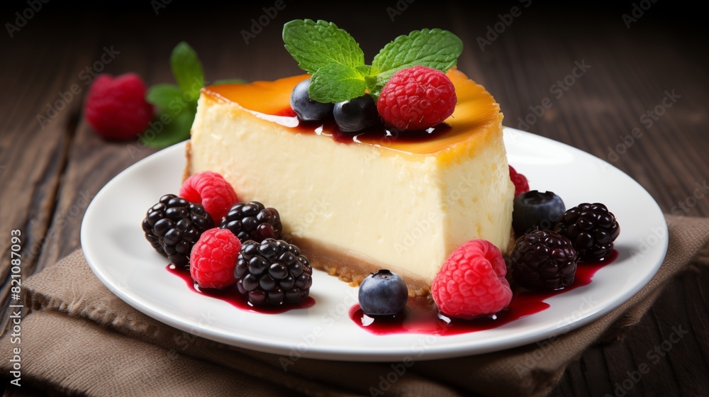 Savor the freshness with a delectable cheesecake, accompanied by vibrant berry fruits and enhanced with the invigorating touch of raspberry syrup for a truly delightful and refreshing experience. Savor the freshness with a delectable cheesecake, accompanied by vibrant berry fruits and enhanced with the invigorating touch of raspberry syrup for a truly delightful and refreshing experience.