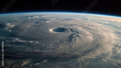 The colossal hurricane's eye, captured from space, serves as a sobering visual representation of the destabilizing impacts of climate change on our planet..illustration stock image photo