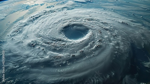 The colossal hurricane's eye, captured from space, serves as a sobering visual representation of the destabilizing impacts of climate change on our planet..illustration stock image photo