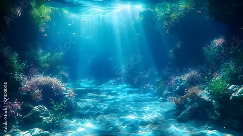 Captivating Underwater Seascape with Iridescent Creatures and Shimmering Kelp Forests