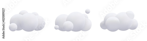 Collection of 3d Realistic White Clouds Isolated on Transparent Background. Vector Illustration.