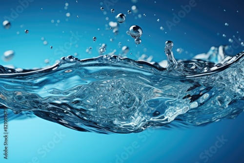 Close the splash of water with air bubbles. Fresh and clean surface aqua that flows on the wave and drinking water in the isolated white background. A