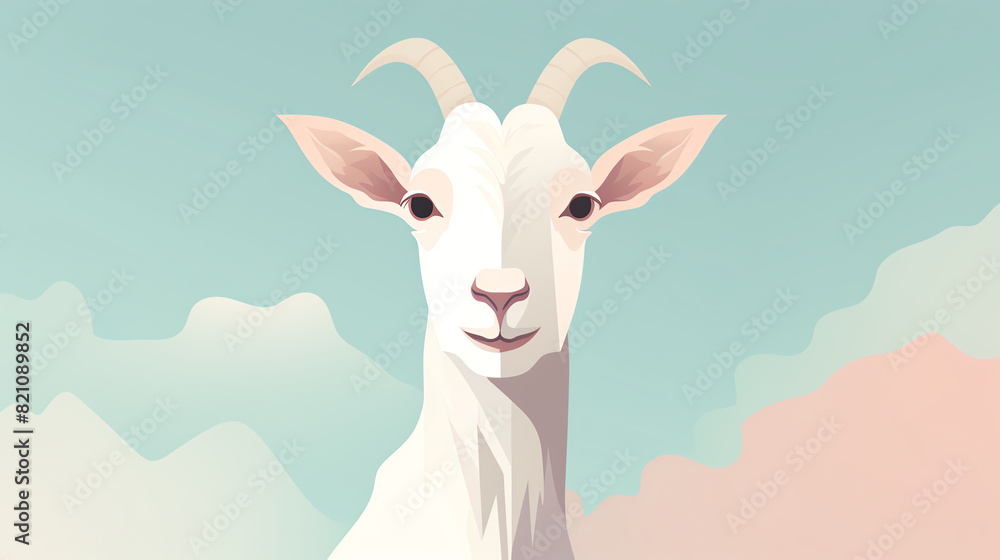 A cute cartoon goat with a serene expression on its face is standing in a field of grass A cute cartoon goat with a serene expression on its face is standing in a field of grass