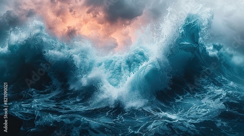 An abstract background depicting the rhythmic movement of water as it crashes against the shore, creating a blend of hues and forms resembling a sea surf wave..illustration stock image