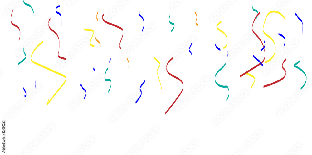 Luxury colorful sparkle confetti glitter and zigzag ribbon falling down on transparent background. Vector illustration.