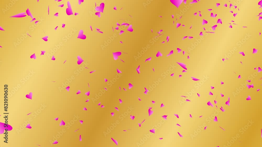 pink heart shapes drifting and flowing in the wind on gold gradient background. For Happy Valentine's day and wedding ceremony. pink heart shapes drifting and flowing in the wind on gold gradient background. For Happy Valentine's day and wedding ceremony.