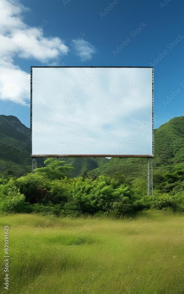 Fototapeta premium Blank billboard in a rural area, focus on advertising focus on, natural setting, whimsical, Multilayer, countryside.
