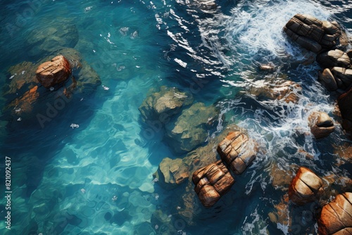 Upper view with transparent ocean water texture, generative IA