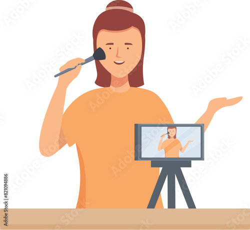 Beauty influencer demonstrating makeup application in a digital tutorial
