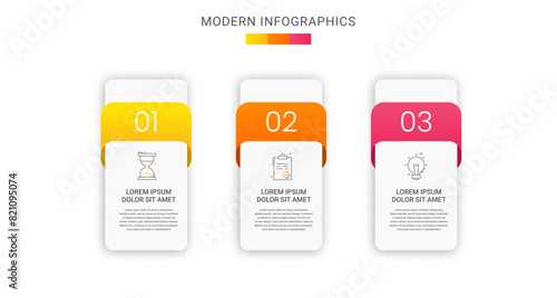 Vector infographics rectangle with three data templates. Modern illustration Can be used for workflow layout, business steps, banners, web design, brochure, presentation