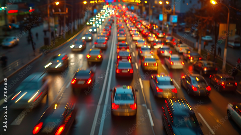 Capturing the Bustling Evening Rush, Motion Blur Lights in Urban Traffic