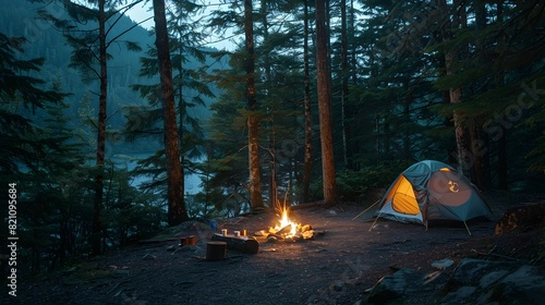 Nighttime Camaraderie  Intimate Moments Around a Pine Tree Campfire