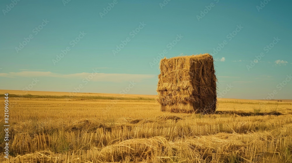 Golden Harvest: A Majestic Hay Bale Amidst Wheat Fields
