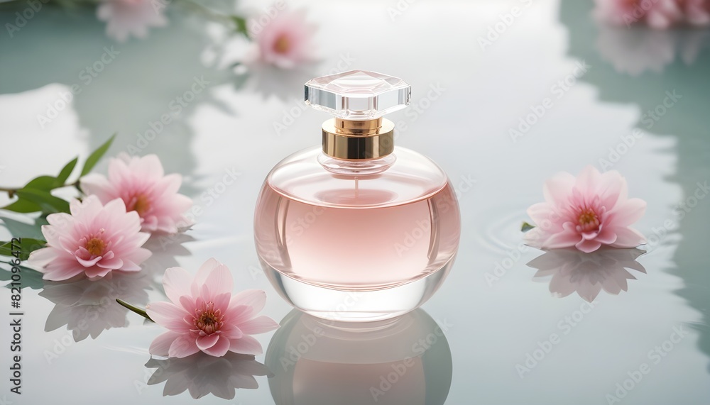 Abstract 3D Flowers with Perfume Bottle: Photorealistic Rendering of Pink and White Peonies and Cherry Blossoms, High Detail, Soft Colors, and Fragmented Advertising Style Abstract 3D Flowers with Perfume Bottle: Photorealistic Rendering of Pink and White Peonies and Cherry Blossoms, High Detail, Soft Colors, and Fragmented Advertising Style