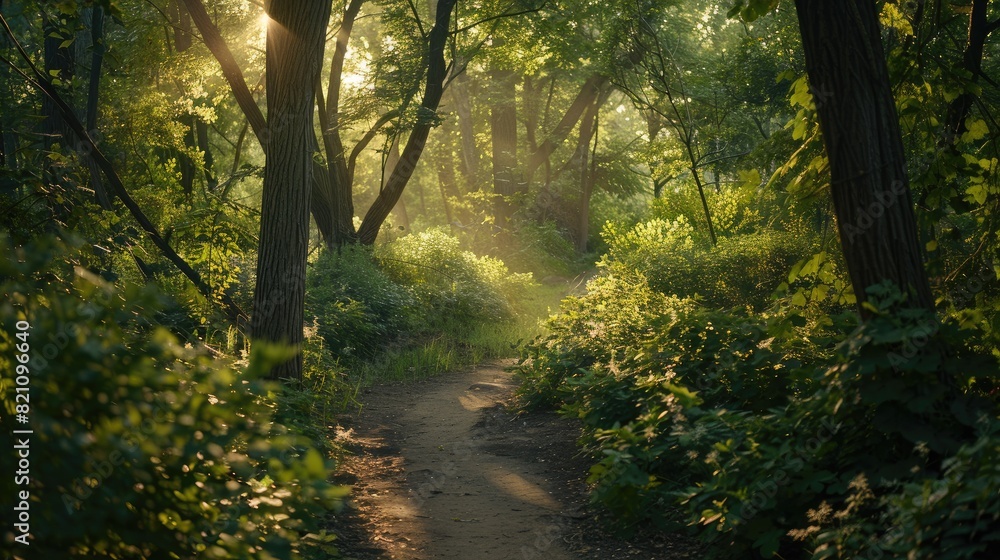 Fototapeta premium Journey Through Emerald Canopy: Enchanting Dirt Road in Verdant Forest