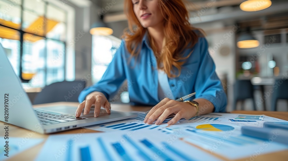 Fototapeta premium Financial counselor using advanced software to provide data-driven financial advice, highlighting modern analytical tools.