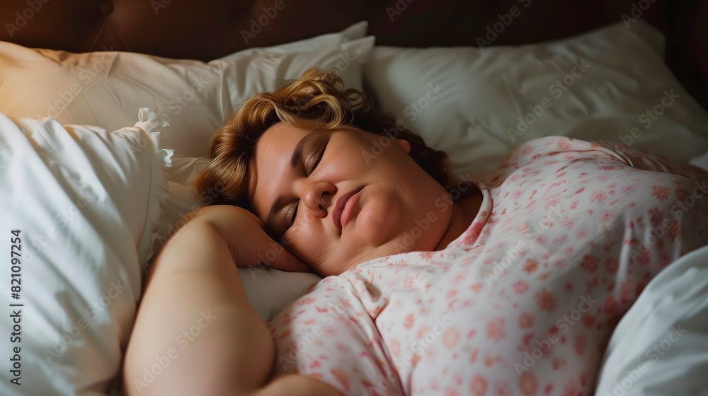 Obraz premium Mujer gorda durmiendo en la cama