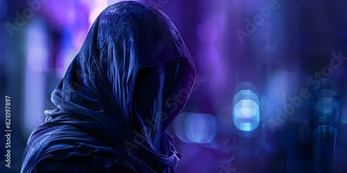 Hooded figure vanishes into shadows in a scifi dystopian mystery setting. Concept Sci-Fi, Dystopian, Mystery, Shadows, Hooded Figure
