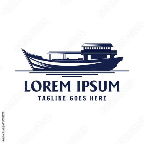 Vintage Retro Ocean Sea Fisherman Boat Ship Illustration Design