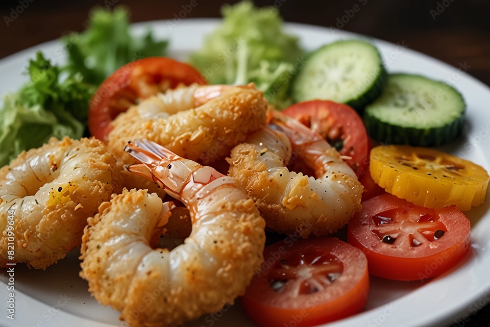 fried shrimp dishes with beautiful and appetizing fresh vegetables fried shrimp dishes with beautiful and appetizing fresh vegetables