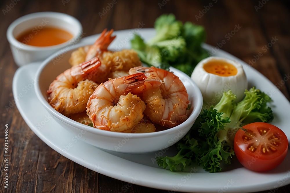 fried shrimp dishes with beautiful and appetizing fresh vegetables fried shrimp dishes with beautiful and appetizing fresh vegetables