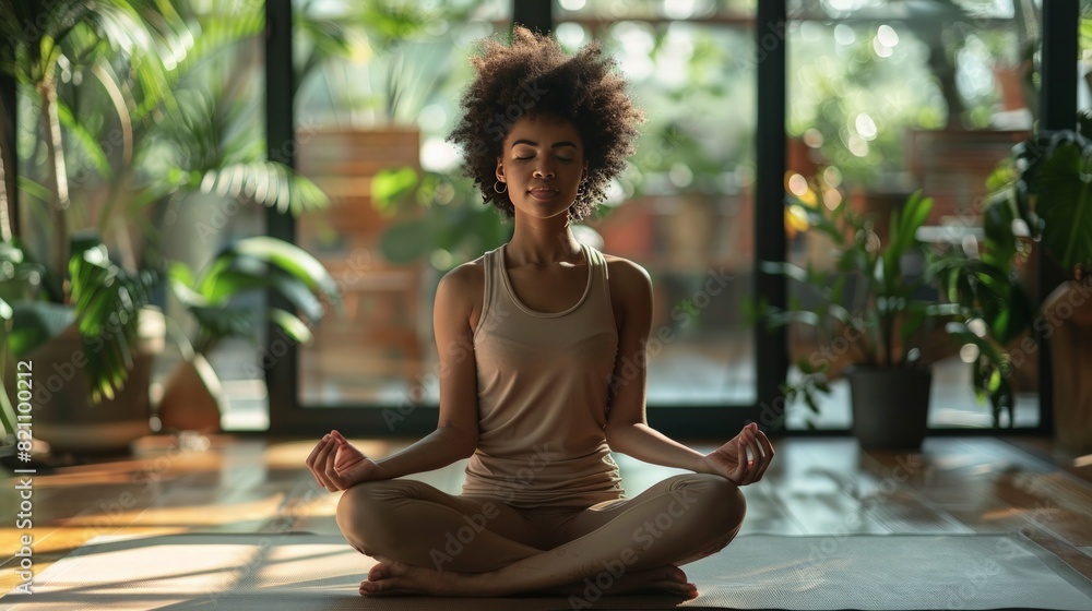 Mental Health Awareness: Create a serene environment with a person practicing mindfulness and meditation, emphasizing the importance of mental health and self-care.