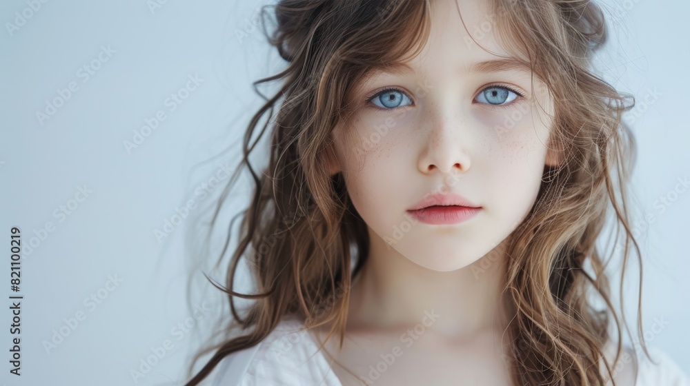 portrait of a beautiful young caucasian white American model teen girl looking forward. child ad with copy space, children, beauty, pretty portrait of a beautiful young caucasian white American model teen girl looking forward. child ad with copy space, children, beauty, pretty