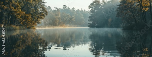 A serene, lake background with still waters and reflections of the surrounding trees.