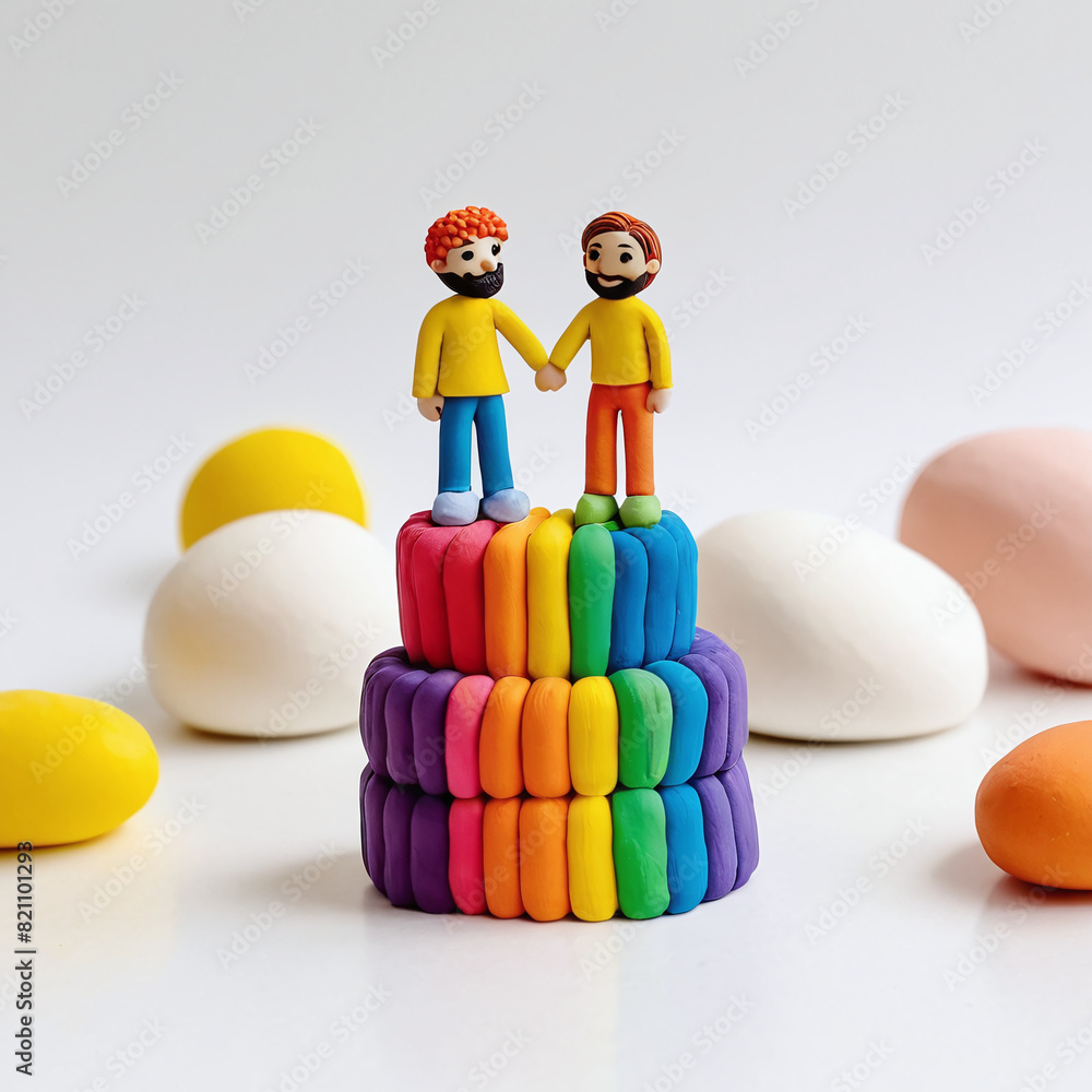 Craft Clay Sculpture of Gay Couple Embracing Love
