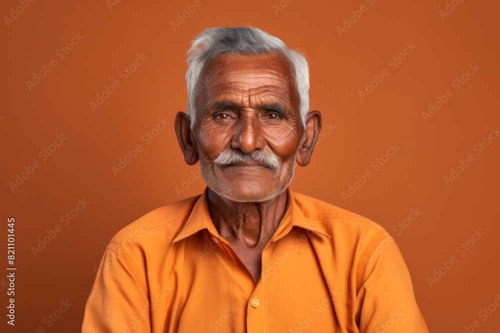 Obraz premium Portrait of a content indian elderly 100 years old man with arms crossed isolated on solid color backdrop