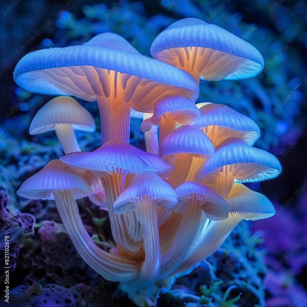 Close up beautiful bunch mushrooms color light Close up beautiful bunch mushrooms color light