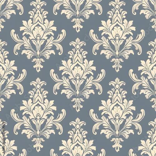 A blue and white floral patterned wallpaper with a blue background, textile pattern