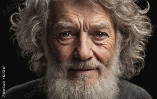 Elderly man with beard and shaggy hair