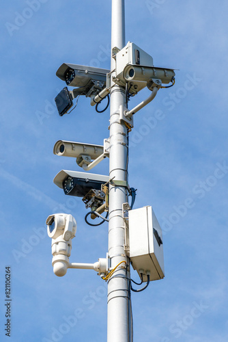CCTV street security cameras on pole
