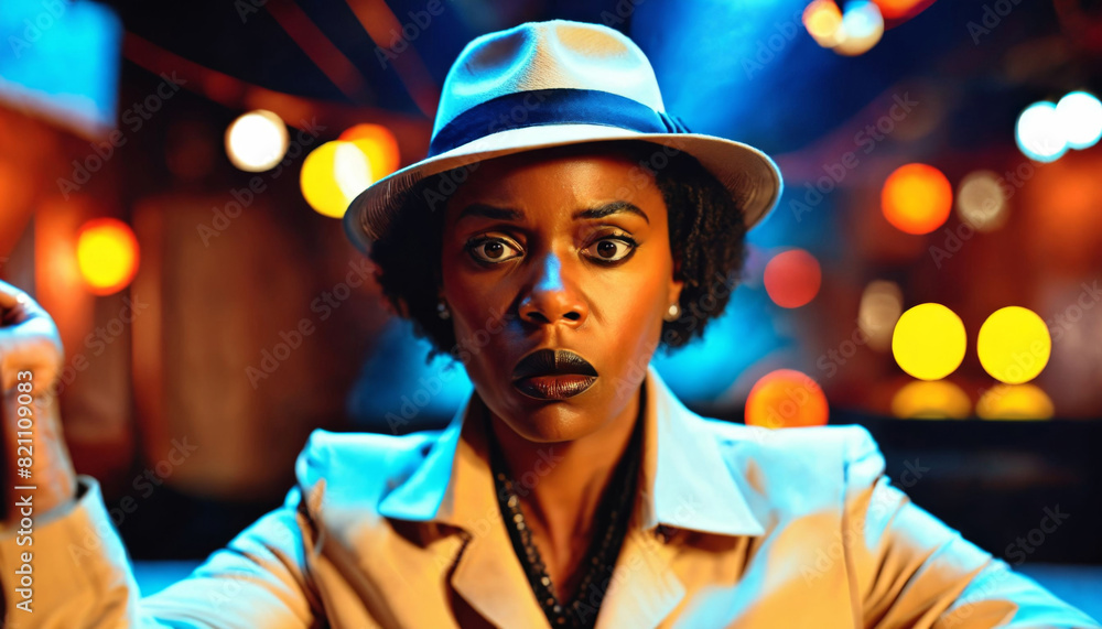 photo of portrait close up view of serious detective african woman is under investigation at the scene, generative AI photo of portrait close up view of serious detective african woman is under investigation at the scene, generative AI