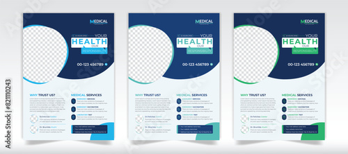 Medical healthcare flyer design template or medical services promotion brochure vector template